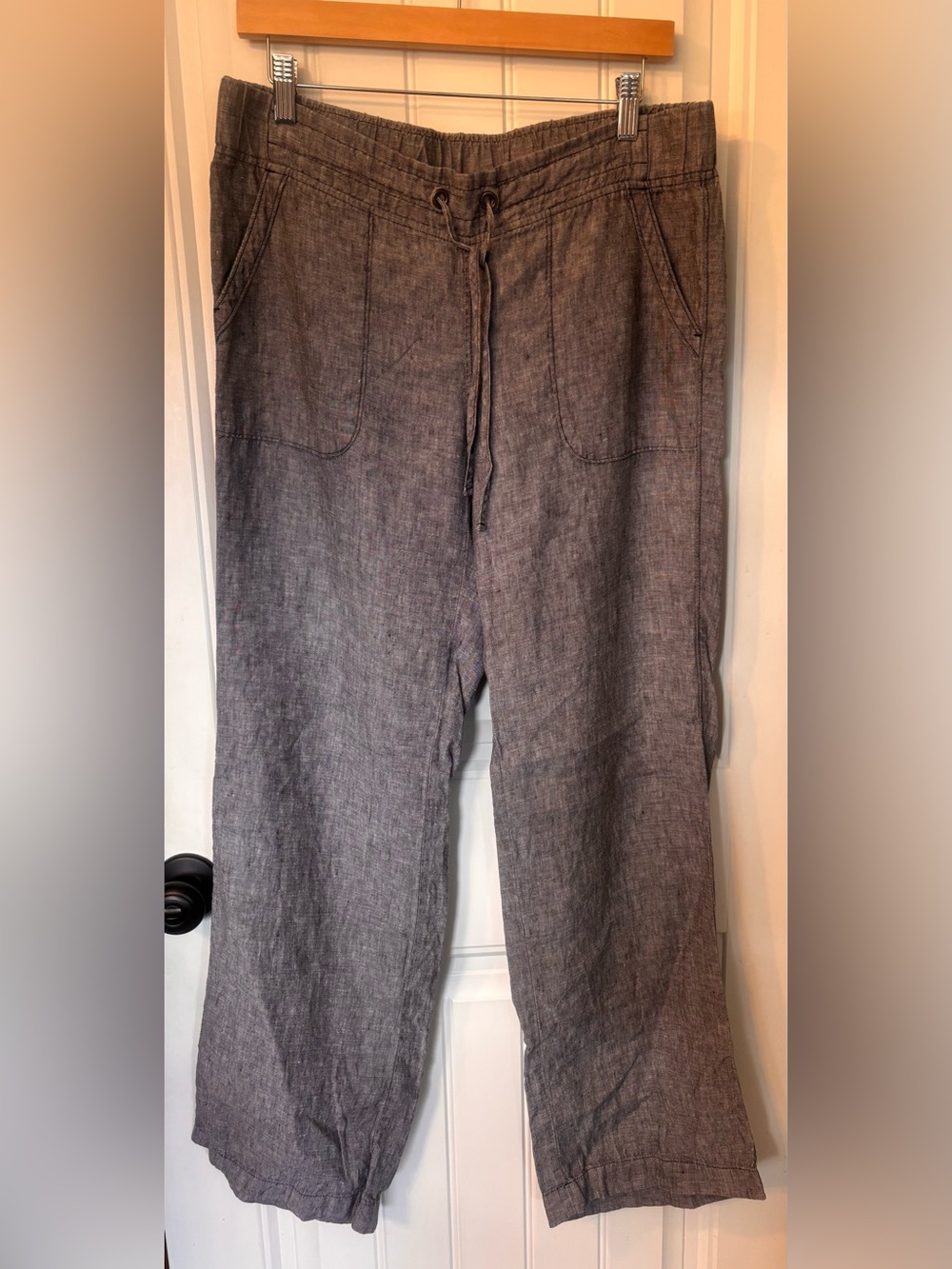 Athleta Heathered Gray Drawstring Linen-Blend Pants